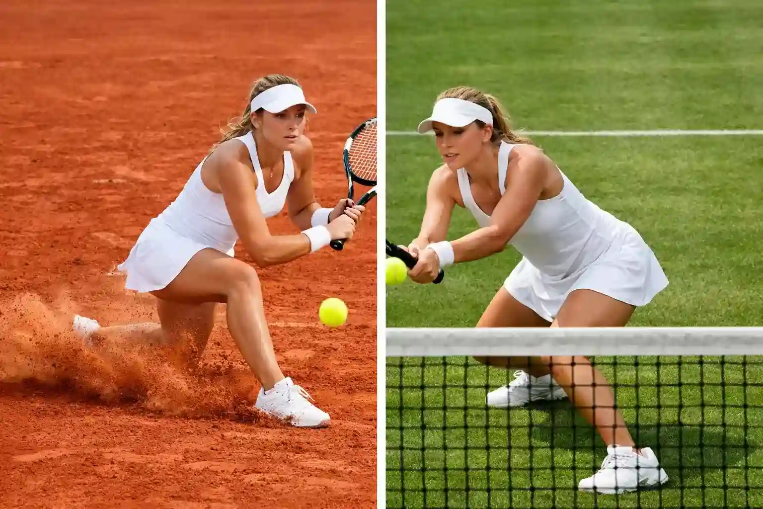 Přechod povrchů tenis Vizuální srovnání přechodu tenistky z antukového na travnatý povrch
