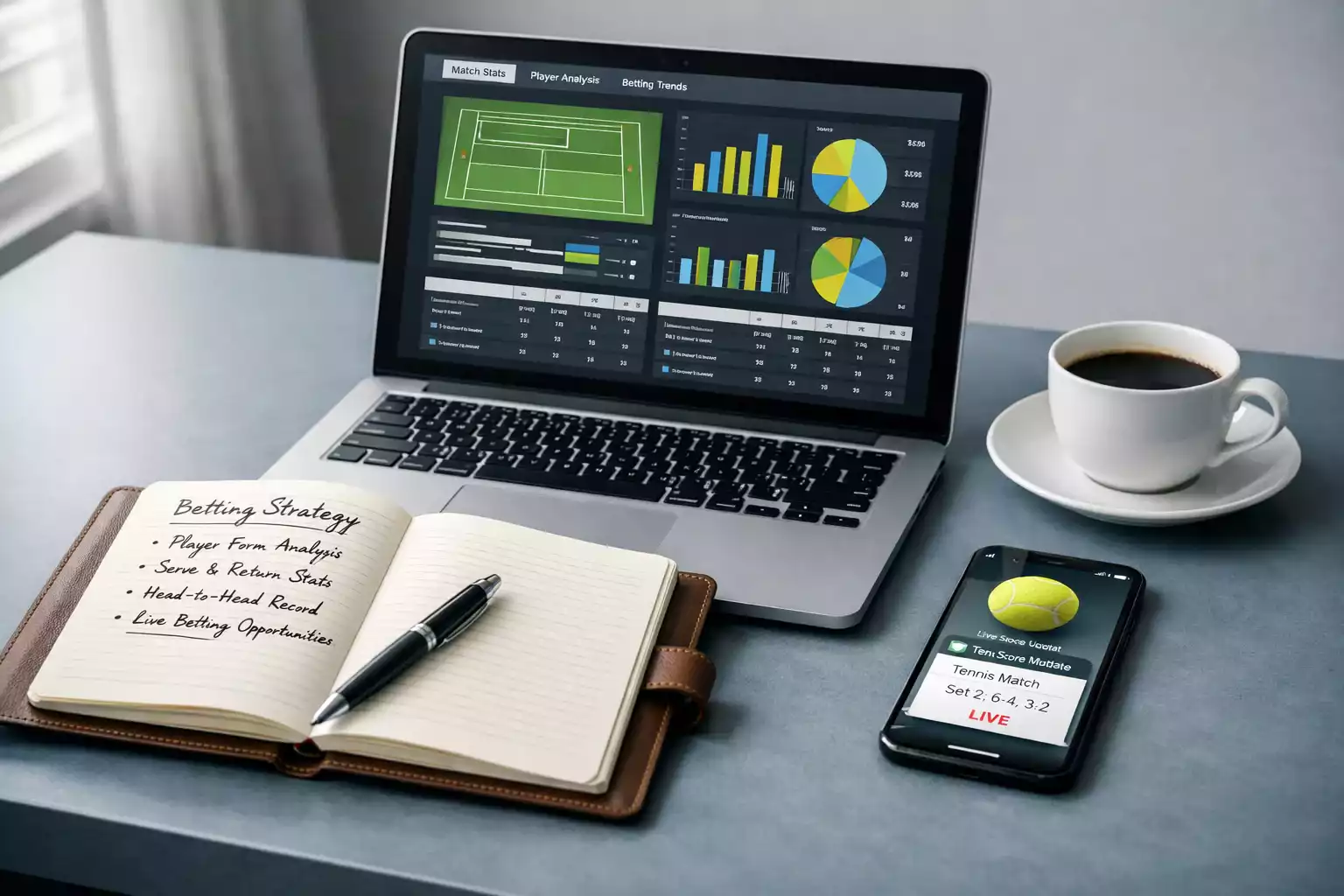 Strategie sázení WTA Strategický přístup k sázení na WTA s notebookem a poznámkami